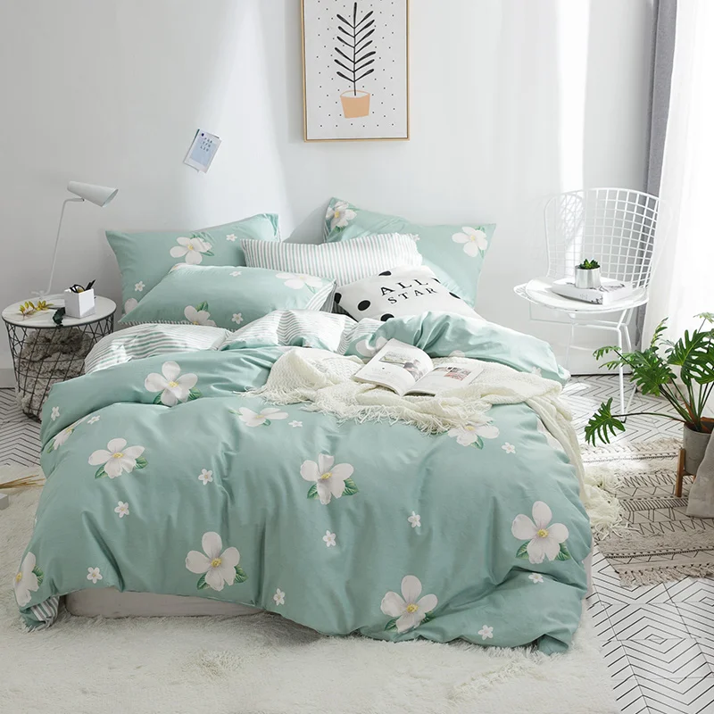 

Modern Simple style garden print bedding set cotton fabric Queen Twin Size duvet cover flat sheet pillowcase