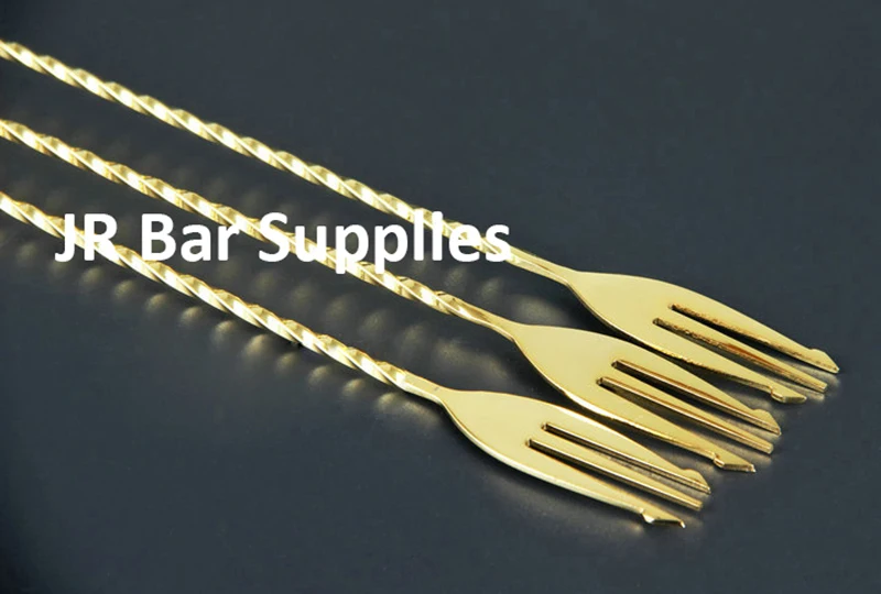 1PCS Stainless Steel Trident Bar Spoon Cocktail Mixing Spoon Bar with Fork Stirring Mixing 30cm/40cm/50cm-Gold Plating