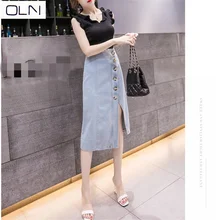 Denim skirt Women OLN new high waist split single-breasted bag hip skirt female Sexy Office Lady OL Elegant Denim Skirt S-2XL Denim skirt Women OLN new high waist split single-breasted bag hip skirt female Sexy Office Lady OL Elegant Denim Skirt S-2XL