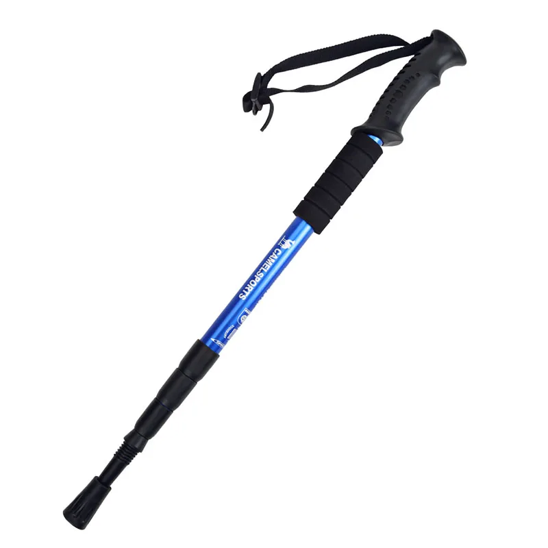 Camello recto agarre mango palo al aire libre senderismo Trekking luz 4-sección ajustable caña de aleación de aluminio de escalada polo