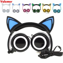 Cute Hot Foldable Flashing Glowing cat ear headphones Gaming Headset Earphone with LED light For PC Laptop Computer Mobile Phone