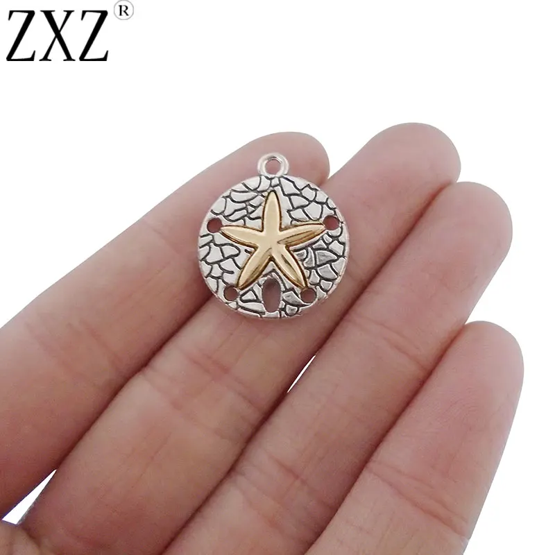 ZXZ 10pcs Sand Dollar Charms Pendants with Gold Starfish for Necklace Bracelet Jewelry Making Findings | Украшения и аксессуары