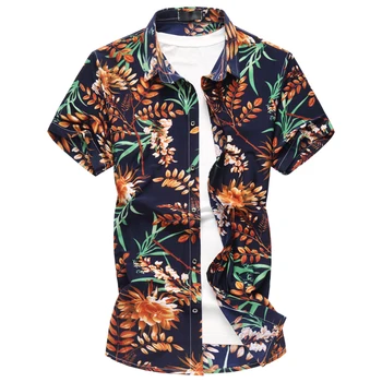 

2019 Summer Short Sleeve men Shirt Asian size S - 6XL Flower Shirt Man Slim design