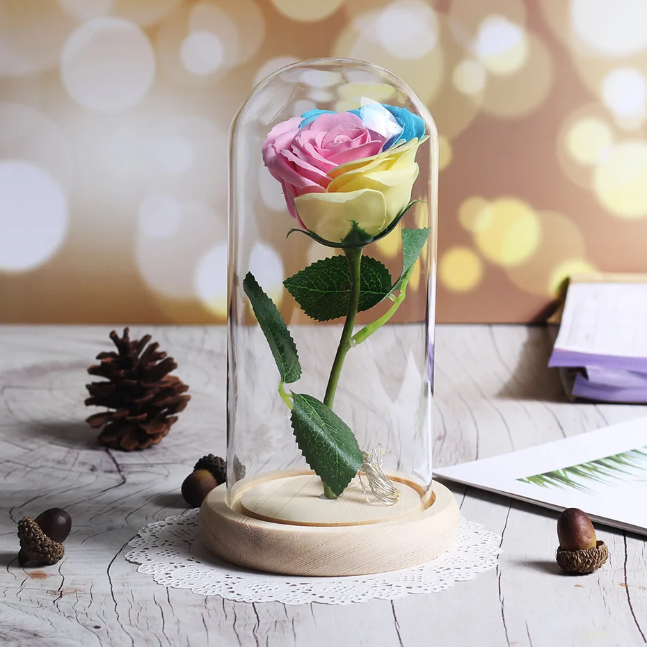 Декоративные сушеные цветы для свадьбы, зачарованные розы, цветочные лампы, Специальные рождественские подарки, подарки на год, сохраненные розы, стеклянный купол
