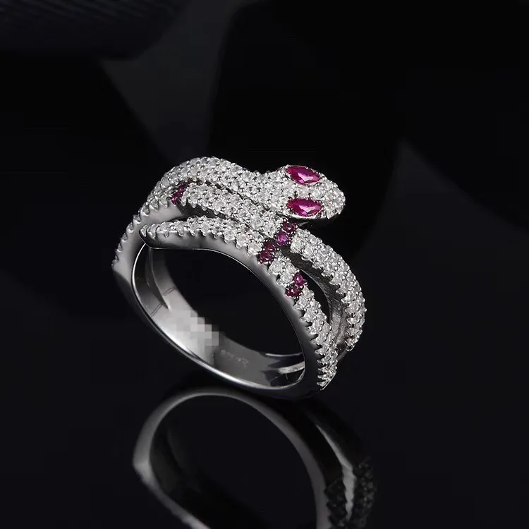 

[MeiBaPJ] 925 Pure Silver AAA Zircon Snake Rings Red Stone & Blue Stone & Green Stone 3 Color For women