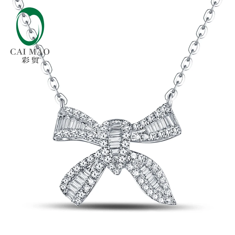 Caimao Natural 0.49ct Round & Baguette Cut Diamond 18kt White Gold Pendant Necklace Jewelry Free shipping