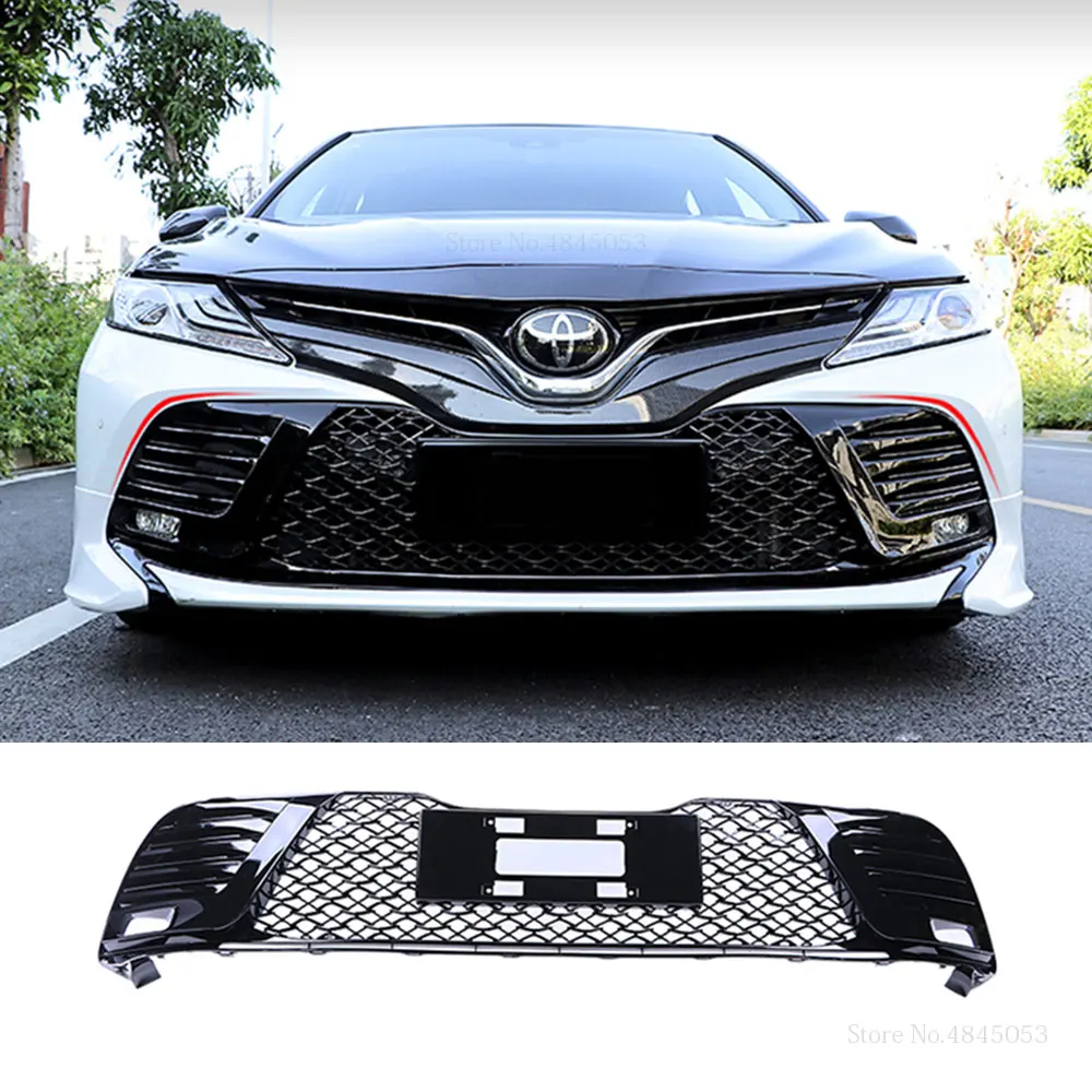 

Car Styling Fit For Toyota Camry 2018 2019 ABS Plastic Black Color Front Bumper Grill Upper Grille Front Grilles Cover Protector