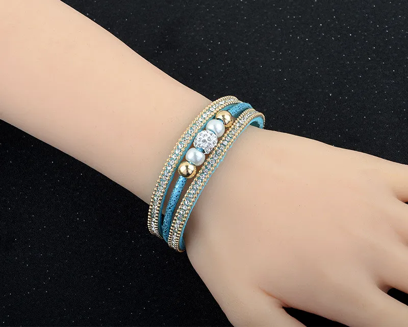 Для женщин Модный браслет с бусинами Pulsera Mujer Bijoux(украшения своими руками) Полные Стразы кожаный браслет Магнитная застежка браслеты из нержавеющей стали бижутерия для женщин, высокое качество, подарок