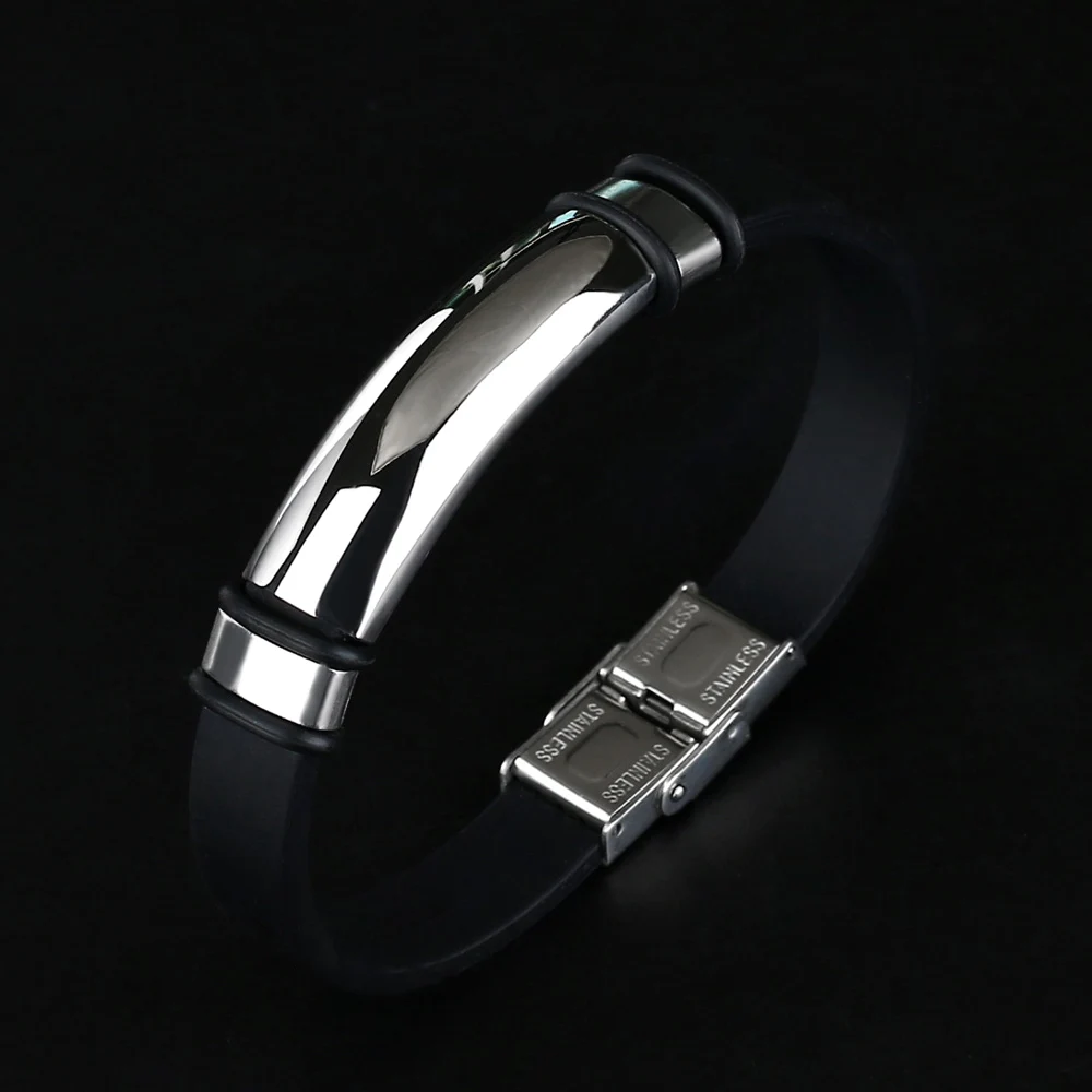 Bracelet Jewelry Trend Jewelry Vintage Black Rubber Wristband Silicone Stainless Steel Men Bracelets Bangles For Women Pulseras Hombre