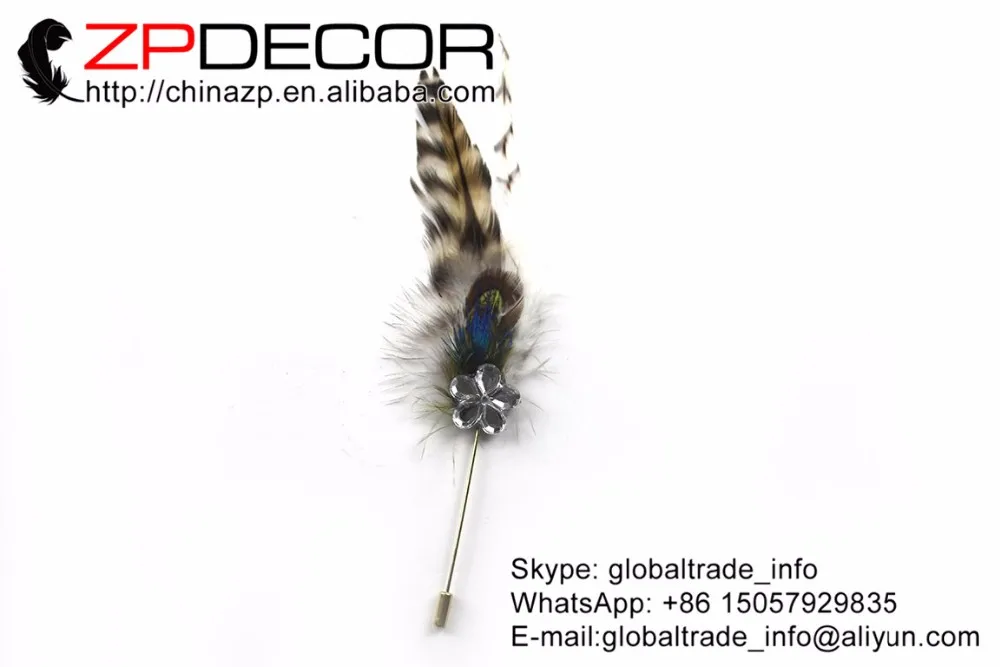 28_Natural Grizzly rooster feather wedding pin brooch (1)