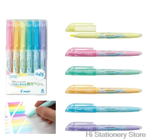 

6Pcs Pilot FriXion Light Erasable Highlighter fluorescent pen SFL-10SL 6 Soft Color Ink Erasable Writing Supplies