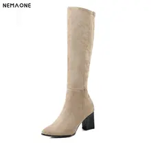 NEMAONE Elegant high heels knee Boots woman autumn Winter Ladies dress shoes black red apricot Woman boots