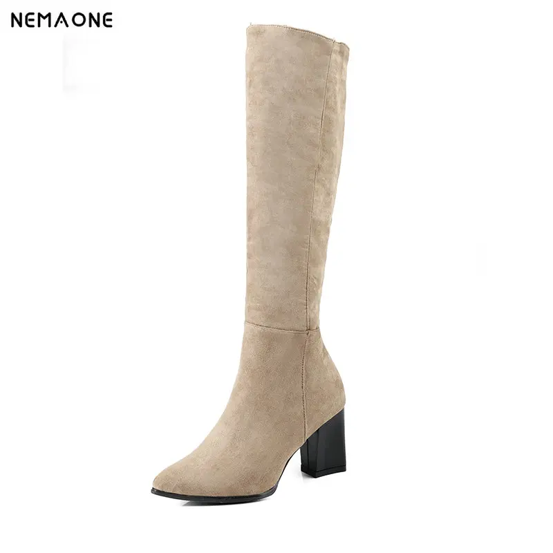 

NEMAONE Elegant high heels knee Boots woman autumn Winter Ladies dress shoes black red apricot Woman boots