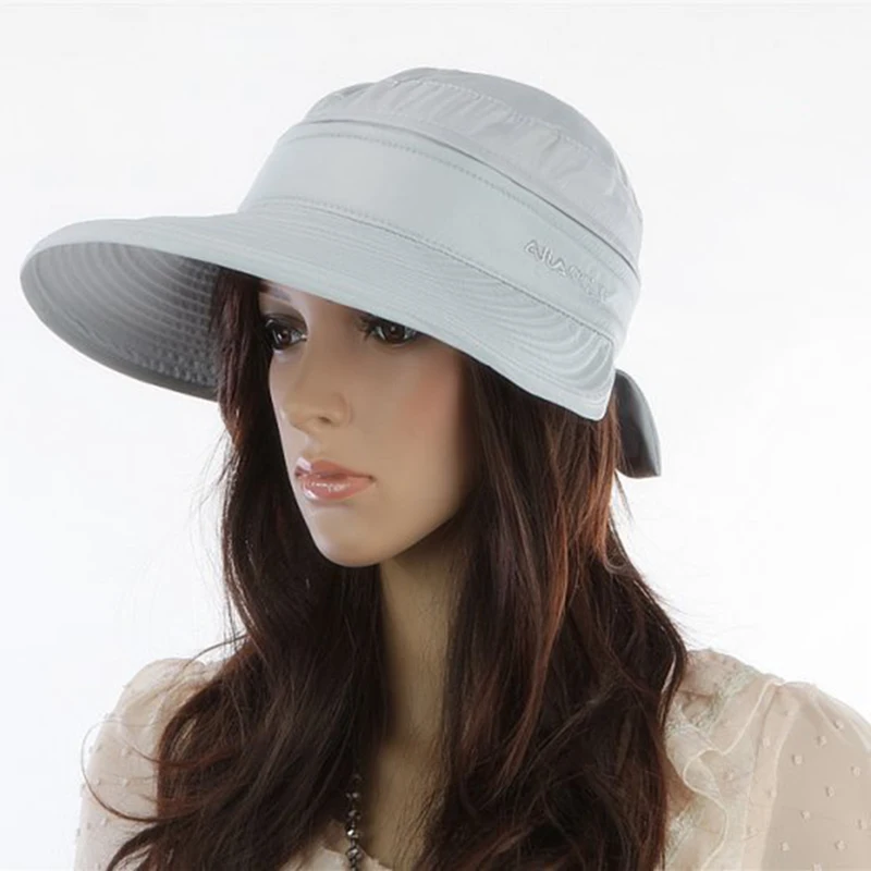 Женская летняя Солнцезащитная шляпа для девочек, модные УФ-защиты, анти-УФ кепки с козырьками, Солнцезащитная Складная купольная шляпа для пляжа, путешествий, пеших прогулок - Цвет: Серый