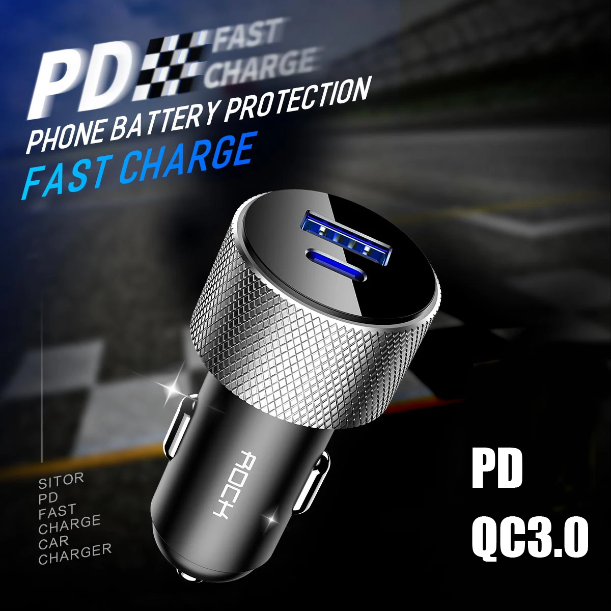 ROCK Dual USB PD QC3.0 Quick Charge Car Charger For iPhone X 8 7 for