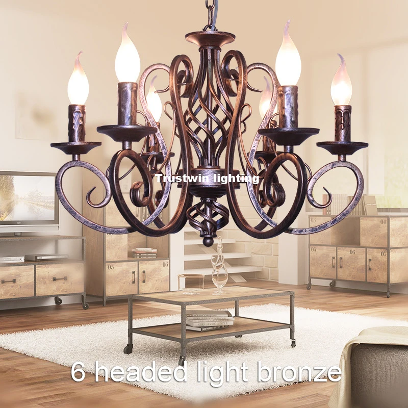 Американский Европейский классический светодиодный светильник-люстра, 6, 8 рук, подвесная цепь, черный, синий, бронзовый, железный светильник светодиодный