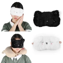Мультяшная черная белая кошачья маска для глаз с котенком, домашние очки для путешествия, затеняющая маска для сна и сна
