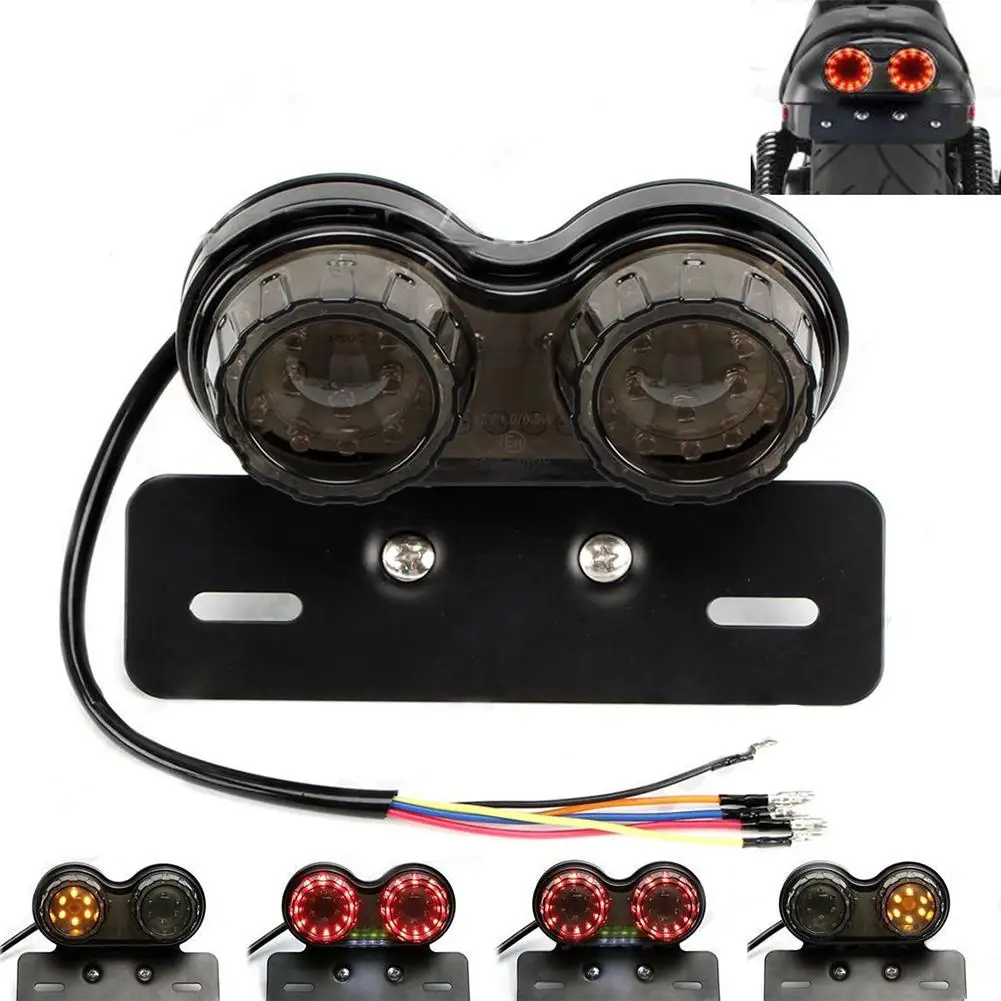 

LumiParty Retro LED Motorcycle Twin Dual Tail Turn Signal Brake Licence Plate Integrated Light LED Tail Light for ATVs r30