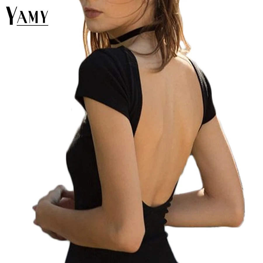 

Black white crop top t shirt women tops backless sexy kawaii cotton female t-shirt short sleeve summer 2017