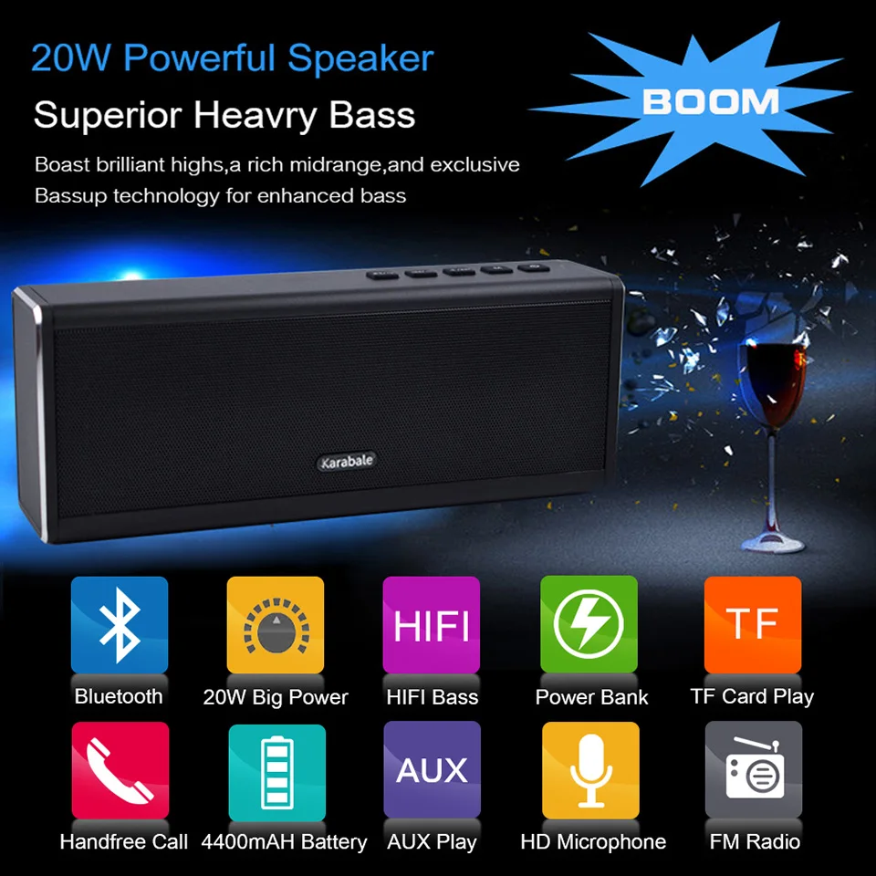 20 Вт Bluetooth динамик бас FM радио мощный портативный сабвуфер Беспроводная колонка HIFI музыкальный центр pc boom box Handfree sound box