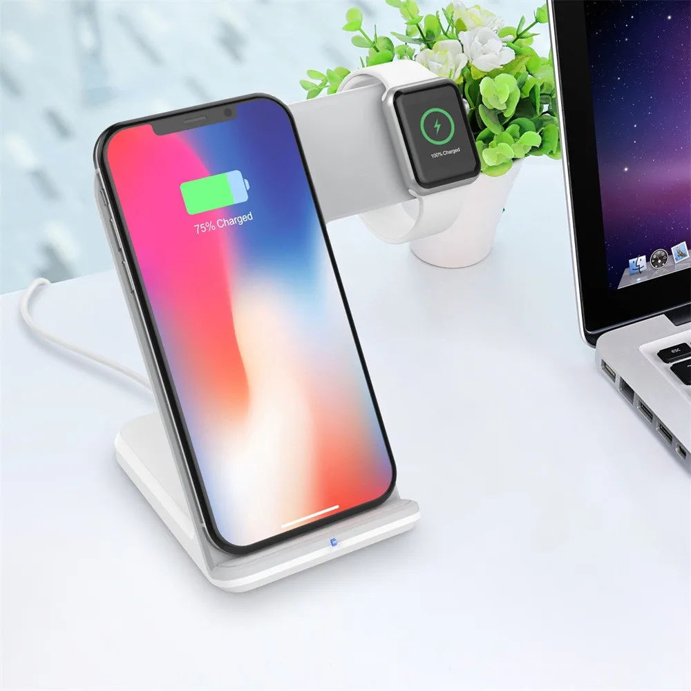 2in1 10W Qi Wireless Fast Charger Charging Holder Pad Dock Stand for Apple Watch Series 4