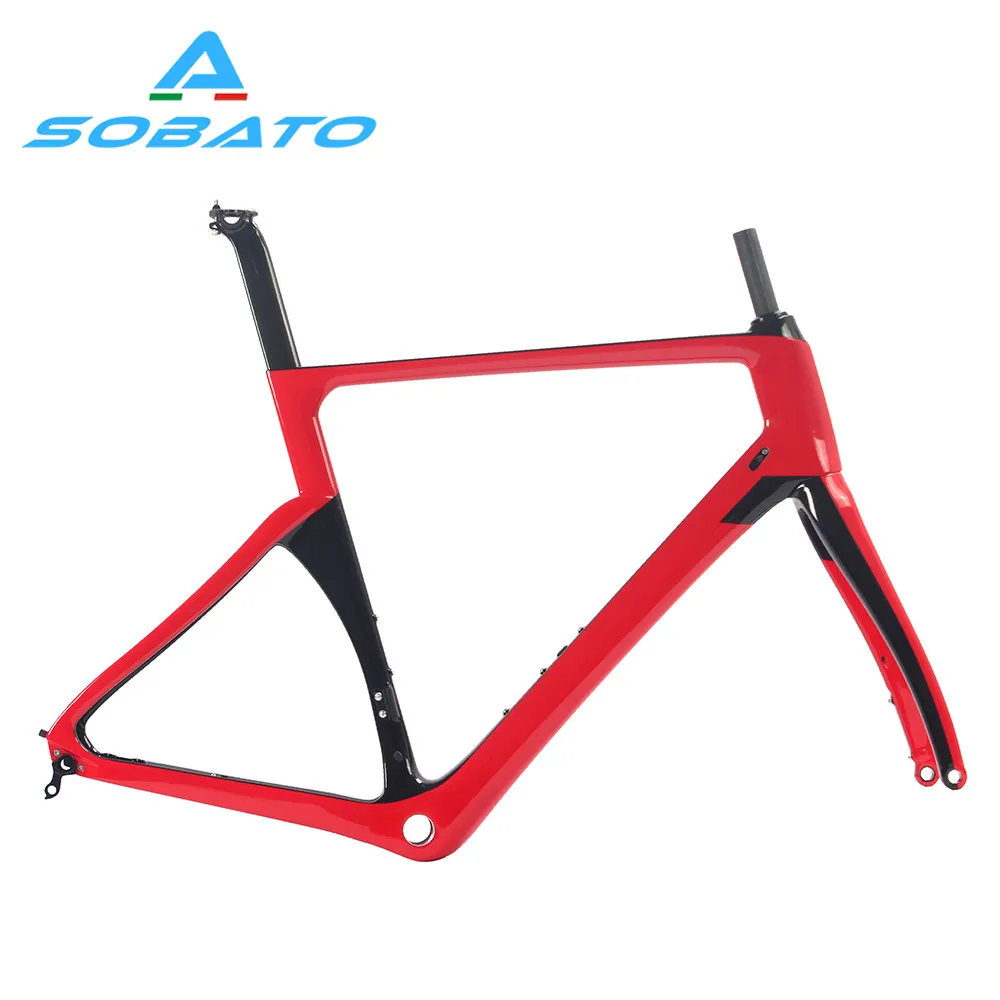 Carbo road bike frame 46/49/52/54/56/58cm UD Matte or glossy 700C Carbon bicycle flat disc mount in glossy red painting