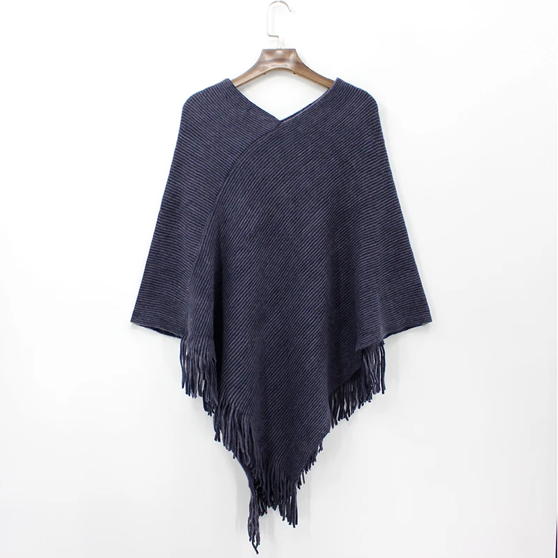 

2018 Winter Sueter Mujer Knitted Wool Tassel Women Shawl Coat Batwing Sleeve Striped Sweater Cardigan Women Plus Size Pullover