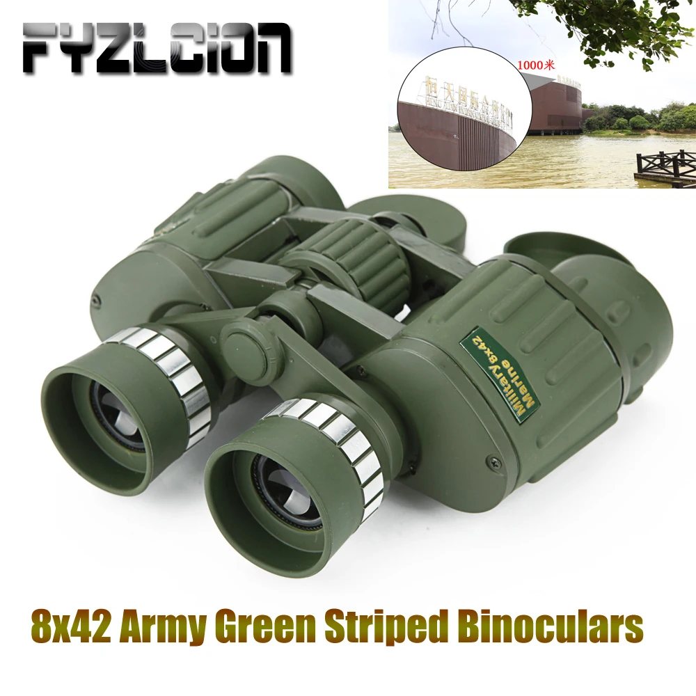

Optical Hunting 8x42 Binoculars Military Green Striped Telescope Green Film Low Light Night Vision Large Eyepieces
