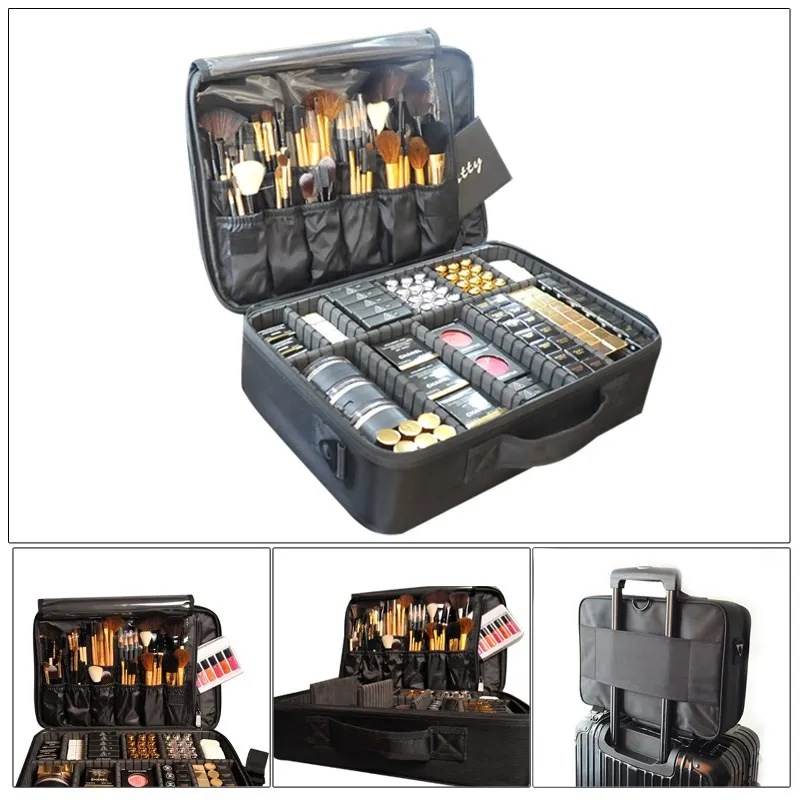 

Cosmetic bag large capacity multi-purpose partition large cosmetic case large capacity multi-layer for Makeup brush kits