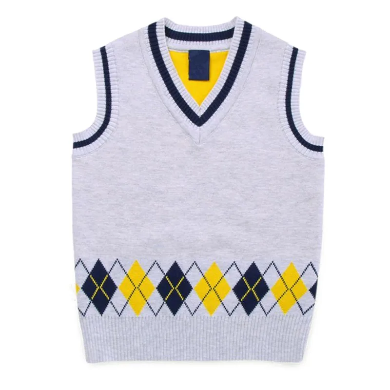 Весенне-осенний хлопковый свитер без рукавов для маленьких мальчиков Повседневный пуловер с v-образным вырезом удобный вязаный школьный жилет От 2 до 7 лет