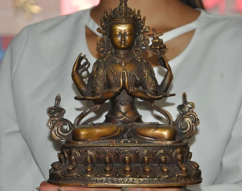 

tibet buddhism bronze 4 Arms Chenrezig Kwan-yin Avalokiteshvara Goddess Statue A