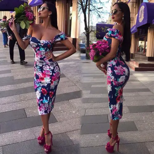 

Summer Off Shoulder Floral Print Women Dresses Boho Maxi Dress Evening Party Beach Pencil Dresses Sundress