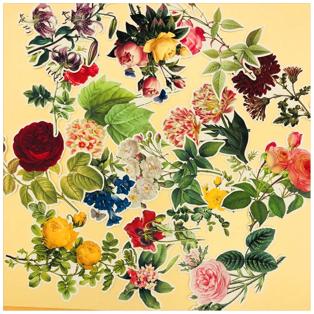 

16PCS Vintage plant stickers large size beautiful flower series DIY scrapbooking journal album happy planner decorative stickers