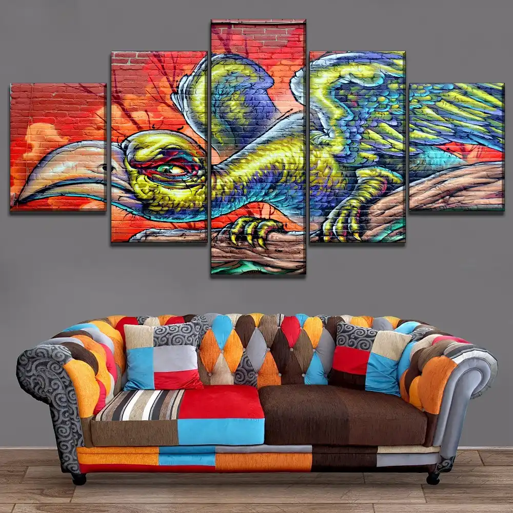 Tuval Baski 5 Adet Duvar Spreyi Boya Renkli Sanatsal Soyut Kus