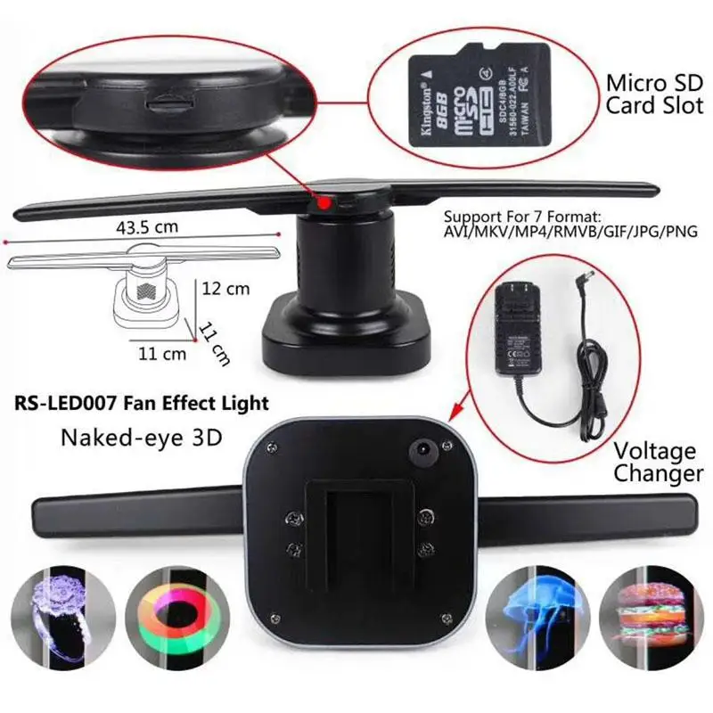 Projetor de Publicidade Holográfico Branco 3d 42cm 2 Led 9 High Quality Luzes e Iluminação