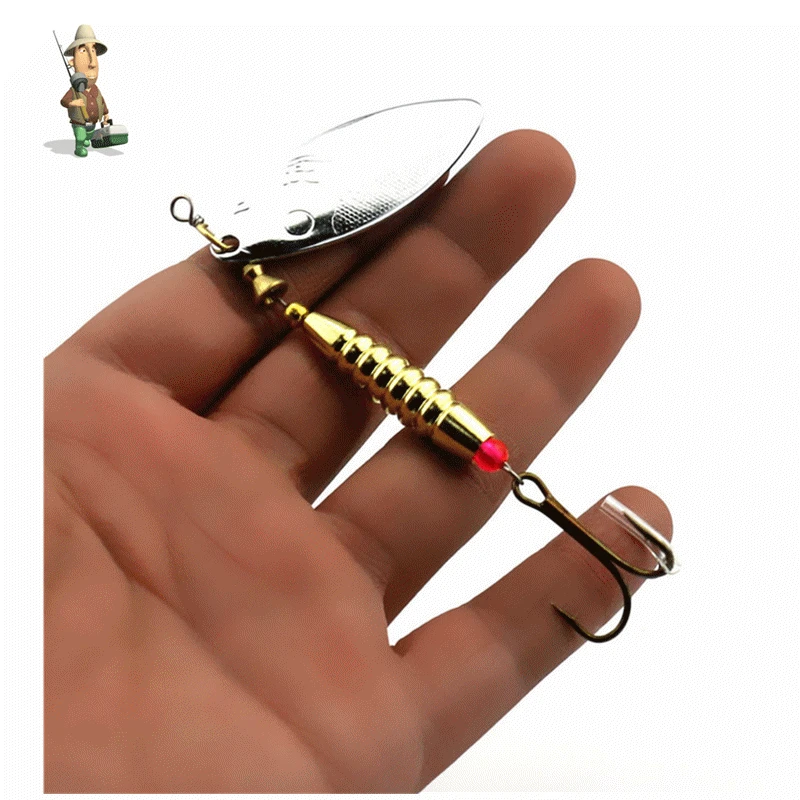 

quality spinner spoon fishing lure 17g silver gold metal fishing bait spinnerbait Treble Hook hard lures