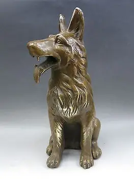 

12" China brass carved fine lucky dog sculpture beautiful gundog Statue