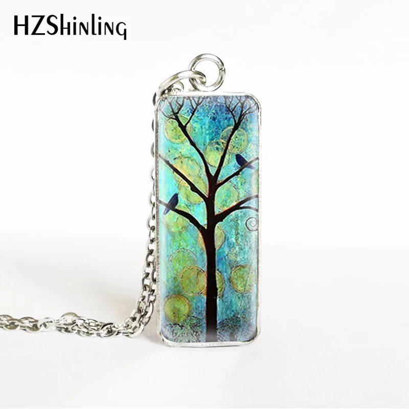

Famous Tree of Life Paintings Rectangle Stainless Steel Pendants Beauty Tree Paintings Jewelry Pendants Necklaces Gifts