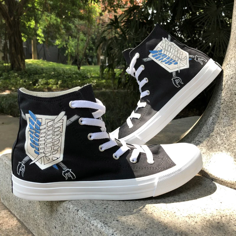 Wen Design Custom Black Hand Painted Shoes Anime Attack on Titan Wings Logo Athletic Shoes Men Women Canvas High Top Sneakers Wen Design Custom Black Hand Painted Shoes Anime Attack on Titan Wings Logo Athletic Shoes Men Women Canvas High Top Sneakers