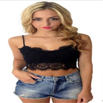 

2017 Elegant Lace Crop Top Summer Women Tank Top Sleeveless Shirt Bustier Sexy Deep V-Neck Bra Vest Bralette Blouse Camis Women