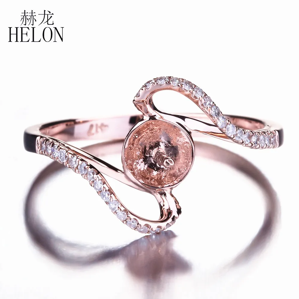 

HELON 8.5-10.75mm Round Pearl Semi Mount Wedding Ring Setting Solid 10K Rose Gold Anniversay Diamond Ring For Women Fine Jewelry