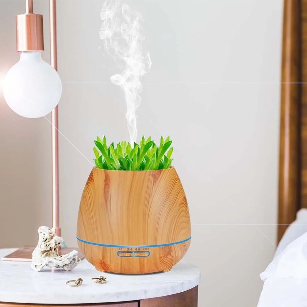 

Hot 500ML Ultrasonic Air Humidifier Essential Oil Diffuser Wood Grain 7 Colors Change for Office Bedroom HY99 JY23