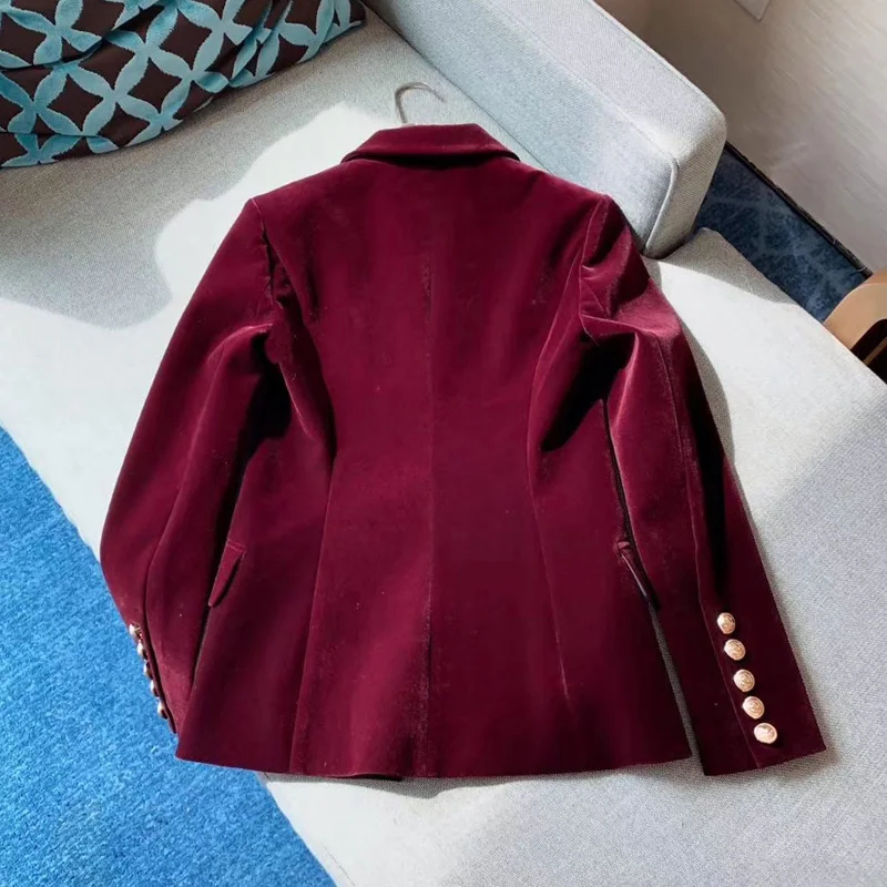 2019 New Spring Autumn Women Velvet Blazer Jackets Red wine Long Sleeve Korea Slim Female Jackets Casual Ladies Office Coat