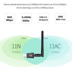 600 Мбит/с двухдиапазонный USB WiFi адаптер сети Wifi адаптер Dongle 2,4 ГГц/5,0 ГГц Ethernet 802.11AC w/антенна для ноутбука рабочего стола