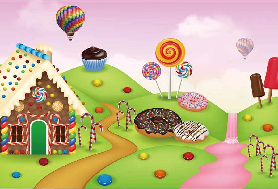 

Laeacco Cartoon Candy Bar Hot Air Balloon Baby Party Photography Backgrounds Customized Photographic Backdrops For Photo Studio