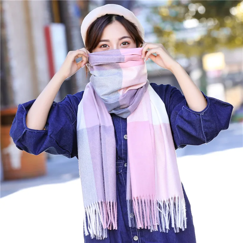 Мягкий кашемировый зимний шарф для женский шерстяной шарф в клетку с кисточками женские длинные шали палантины в клетку Осенние Теплые шарфы