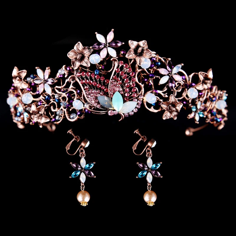 

3Pcs/set Vintage Rhinestone Wedding Butterfly Crown Headbands Purple Crystal Bridal Tiara And Crowns For Prom Bride Hair Jewelry