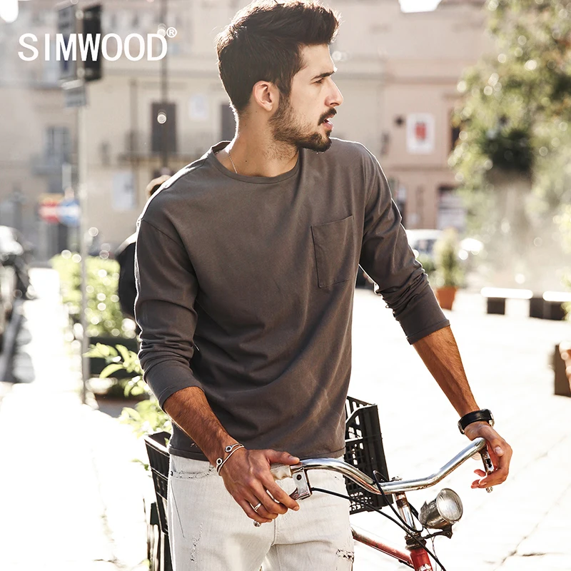 SIMWOOD 2017 New Spring T shirts Men Long sleeve 100 Pure Cotton Fashion Brand Clothing Slim