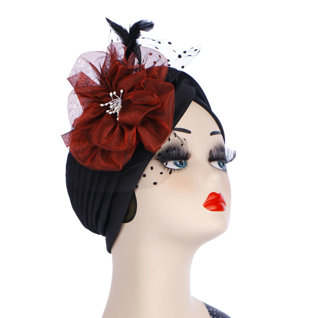 

Women India Mesh Floral Ball Hat Muslim Ruffle Cancer Chemo Beanie Wrap Cap L311