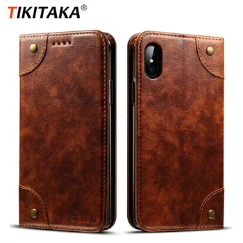 

Tikitaka PU Leather Wallet Phone Case For iPhoneXR XS Max 8 Plus X XS 6 6s 7Plus With Card Pocket Solid Soft Business Flip Cover